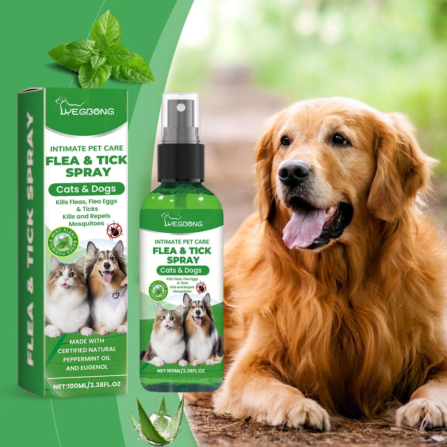 Spray natural para la defensa contra pulgas y garrapatas